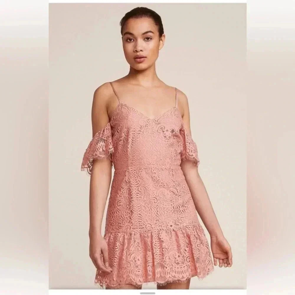 BB Dakota- Lace Cold Shoulder Open Back Dress‎ Size 8 Misty Rose Fairycore Boho